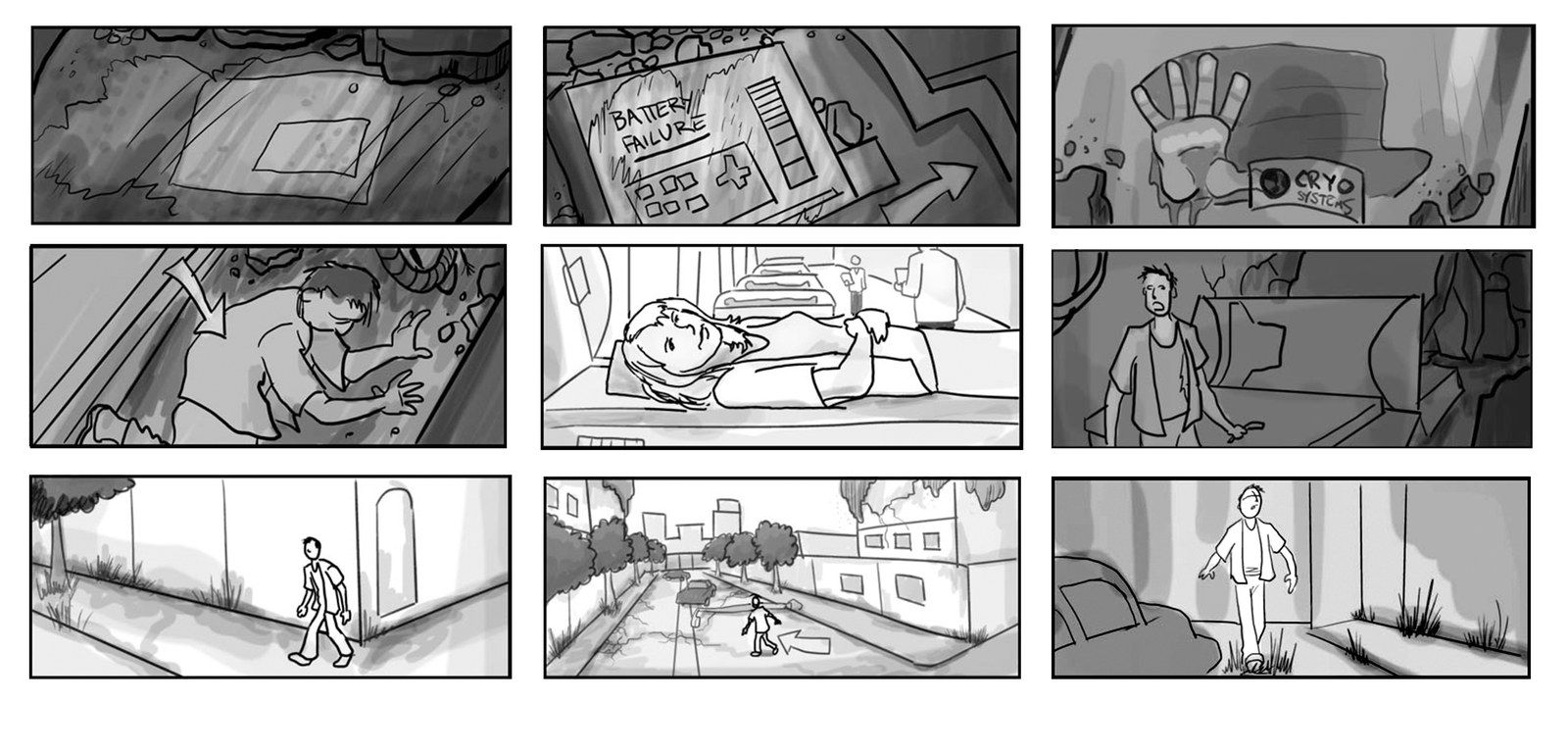 Endangered teaser storyboards, page one.